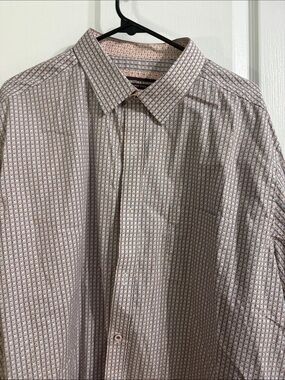 Stone Rose Men's Button-Up Dress Shirt in Brown and White Pattern